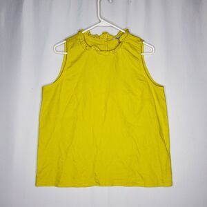 Ophelia Roe Chartreuse Linen-Blend Top Women Medium Sleeveless Ruffle Button